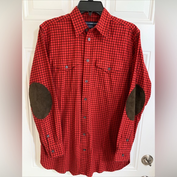 Ralph Lauren Sport Polo Shirt Size 6 Red Black Check Flannel Suede Elbow Patches - Picture 1 of 10